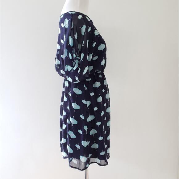 Francesca's Parasol Print Blouson Dress Elastic Waist Navy Small - Picture 2 of 7